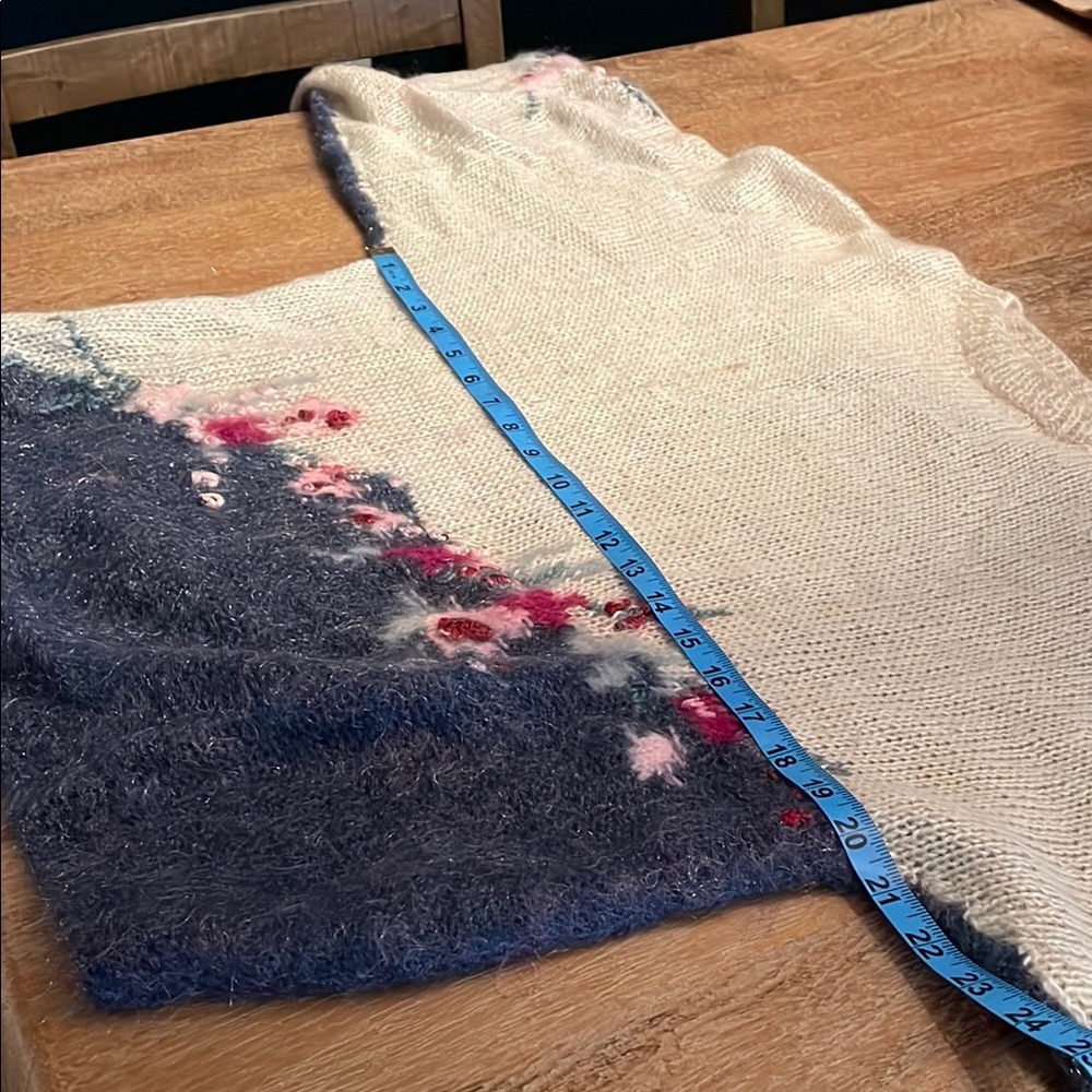 Vintage Handmade Knit Colorblock and Floral Crewneck Sweater - Picture 3 of 11